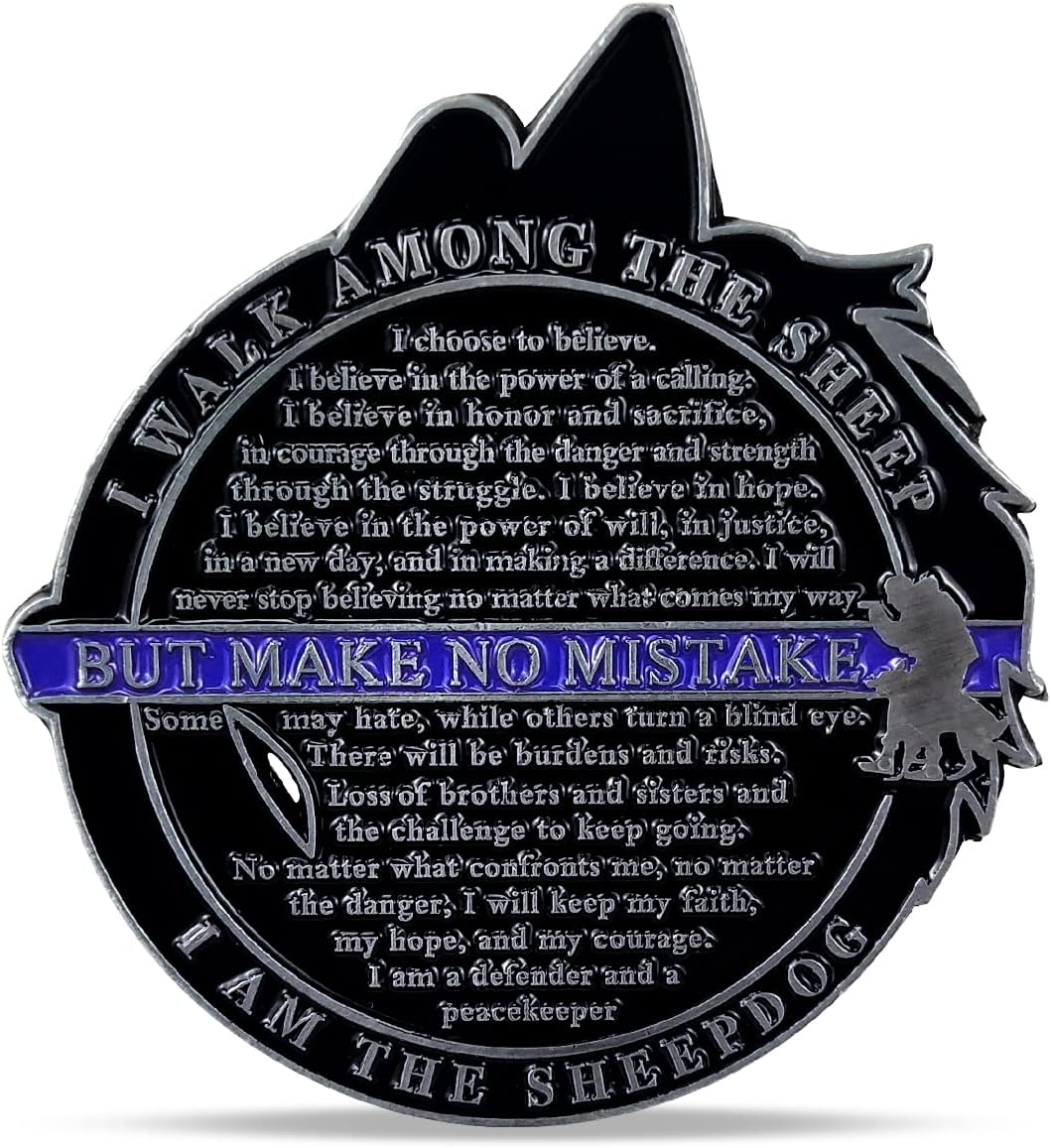Sheepdog Wolf Challenge Coin: Thin Blue Line Law Enforcement Gift