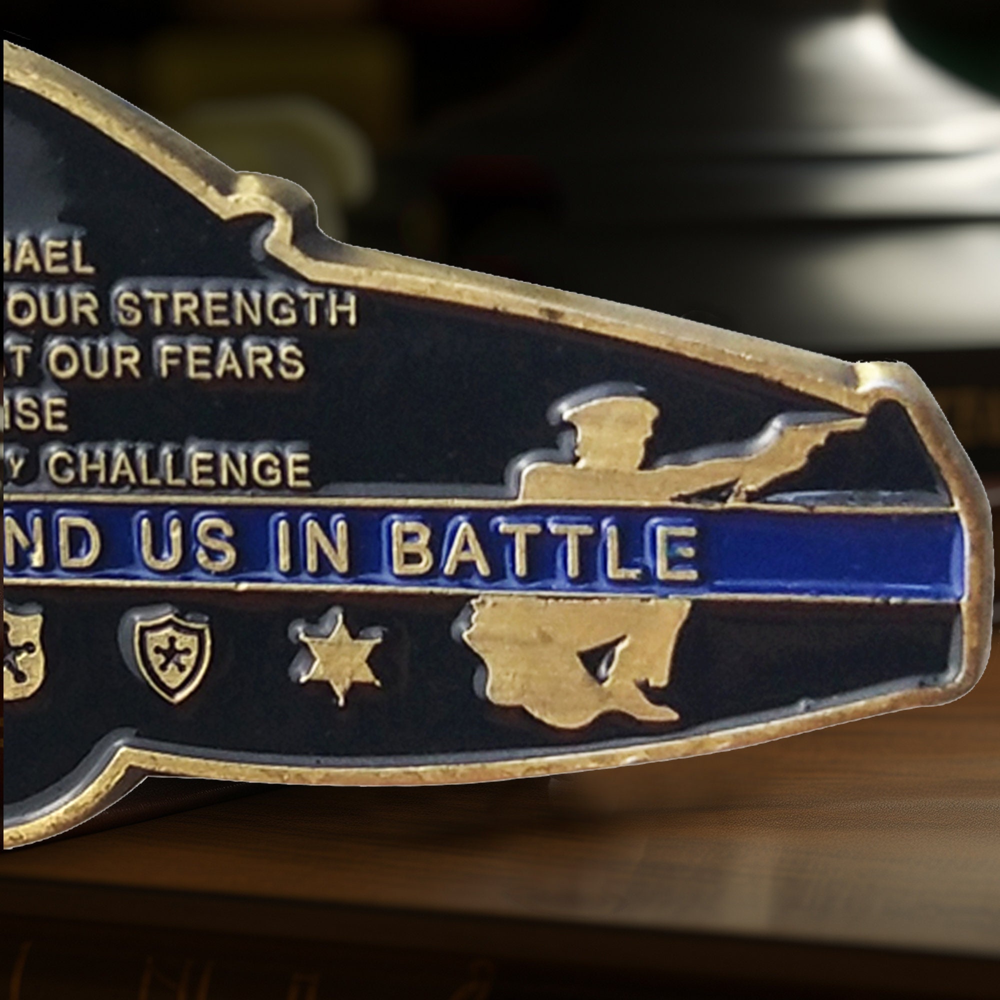 Police Cruiser Challenge Coin: Thin Blue Line, St Michael Prayer