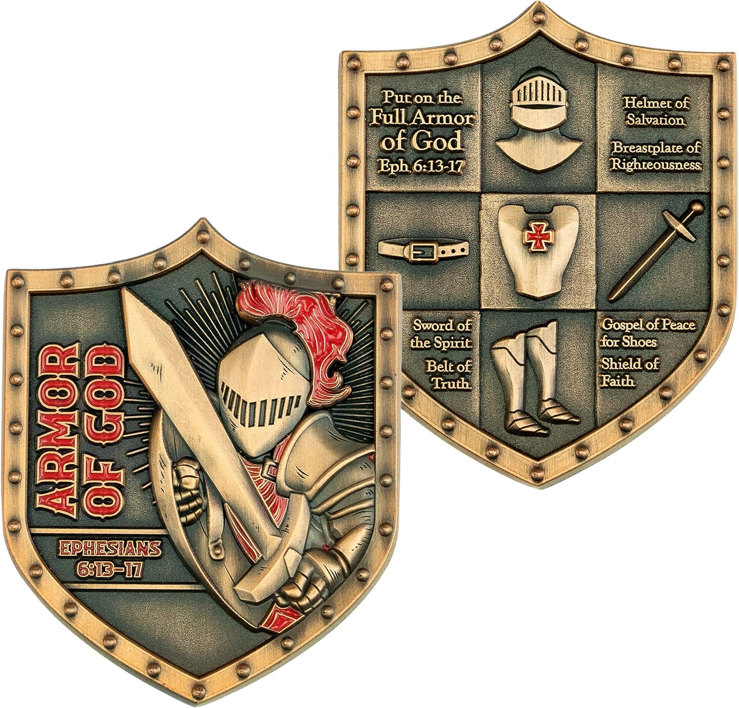 Armor of God Shield Challenge Coin, Religious Pocket Prayer Token, Ephesians 6:13-17