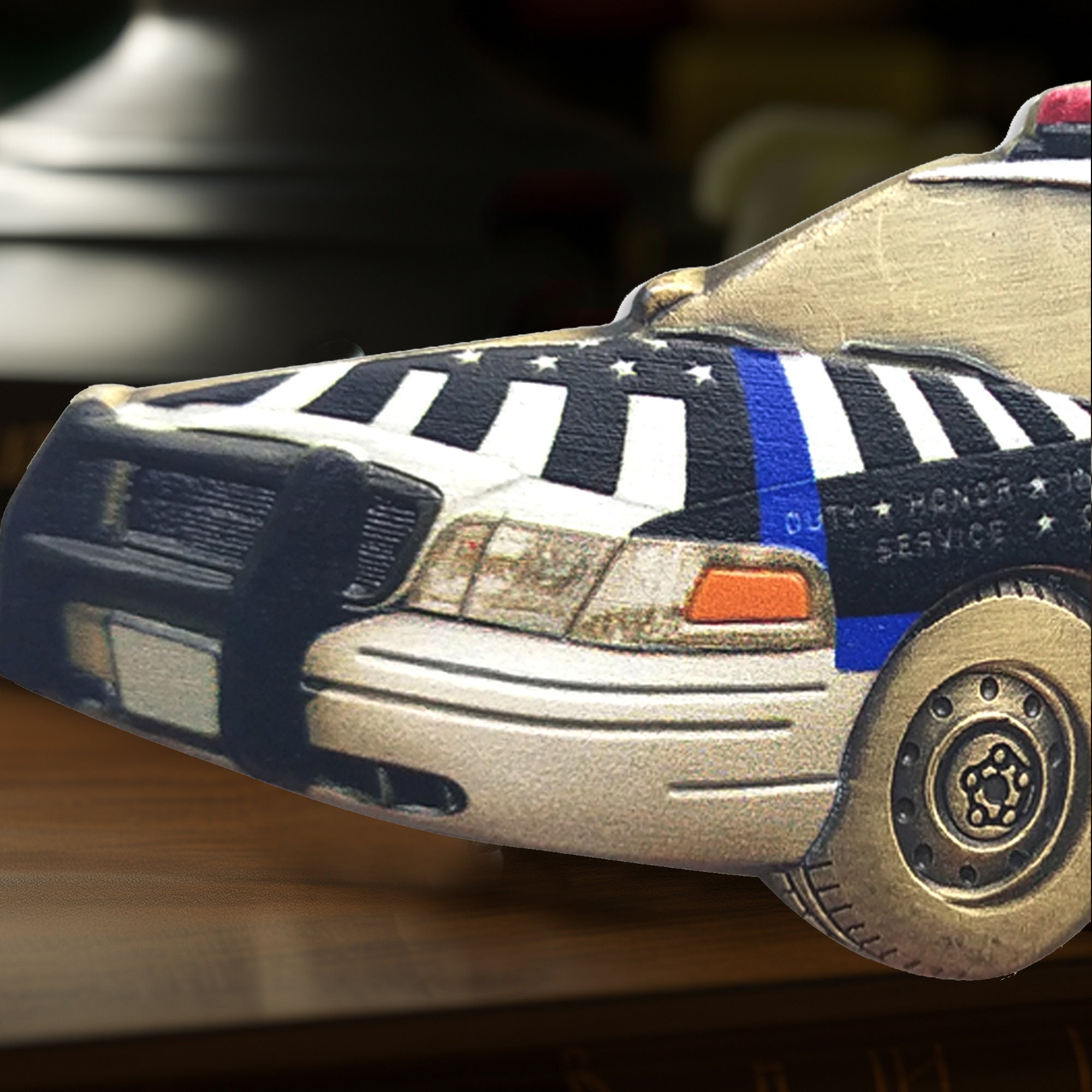 Police Cruiser Challenge Coin: Thin Blue Line, St Michael Prayer