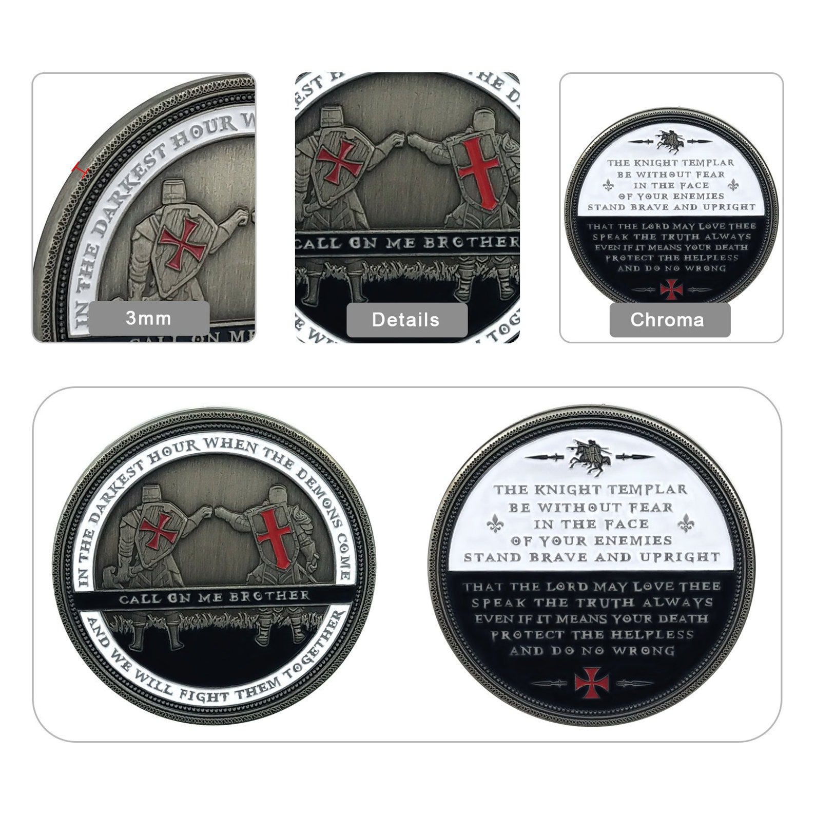Knights Templar Brofist Challenge Coin Crusader Fight Together Collectible Coin/ Gift for Him