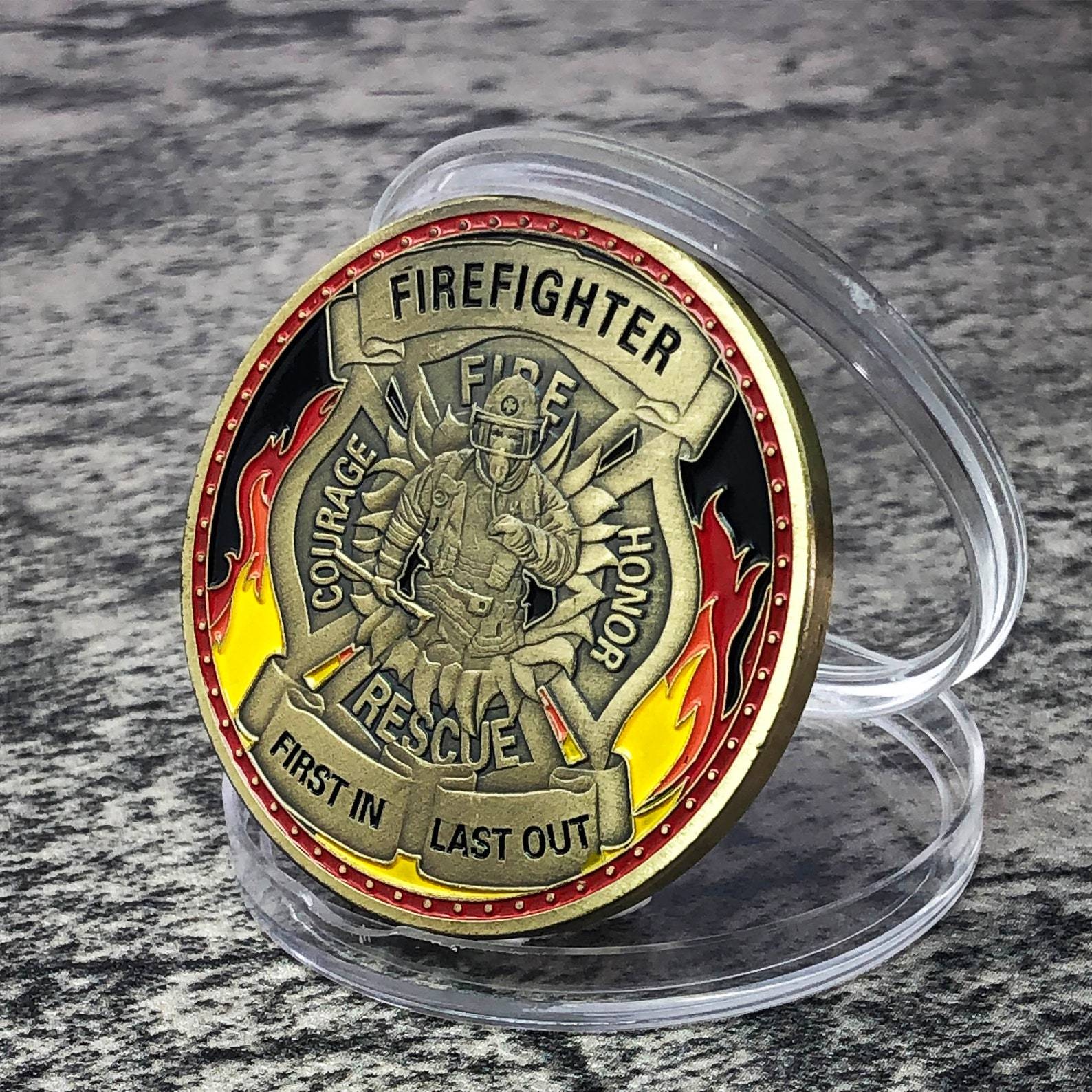 Firefighter Challenge Coin Fire Protection Rescue Thin Red Line Coin