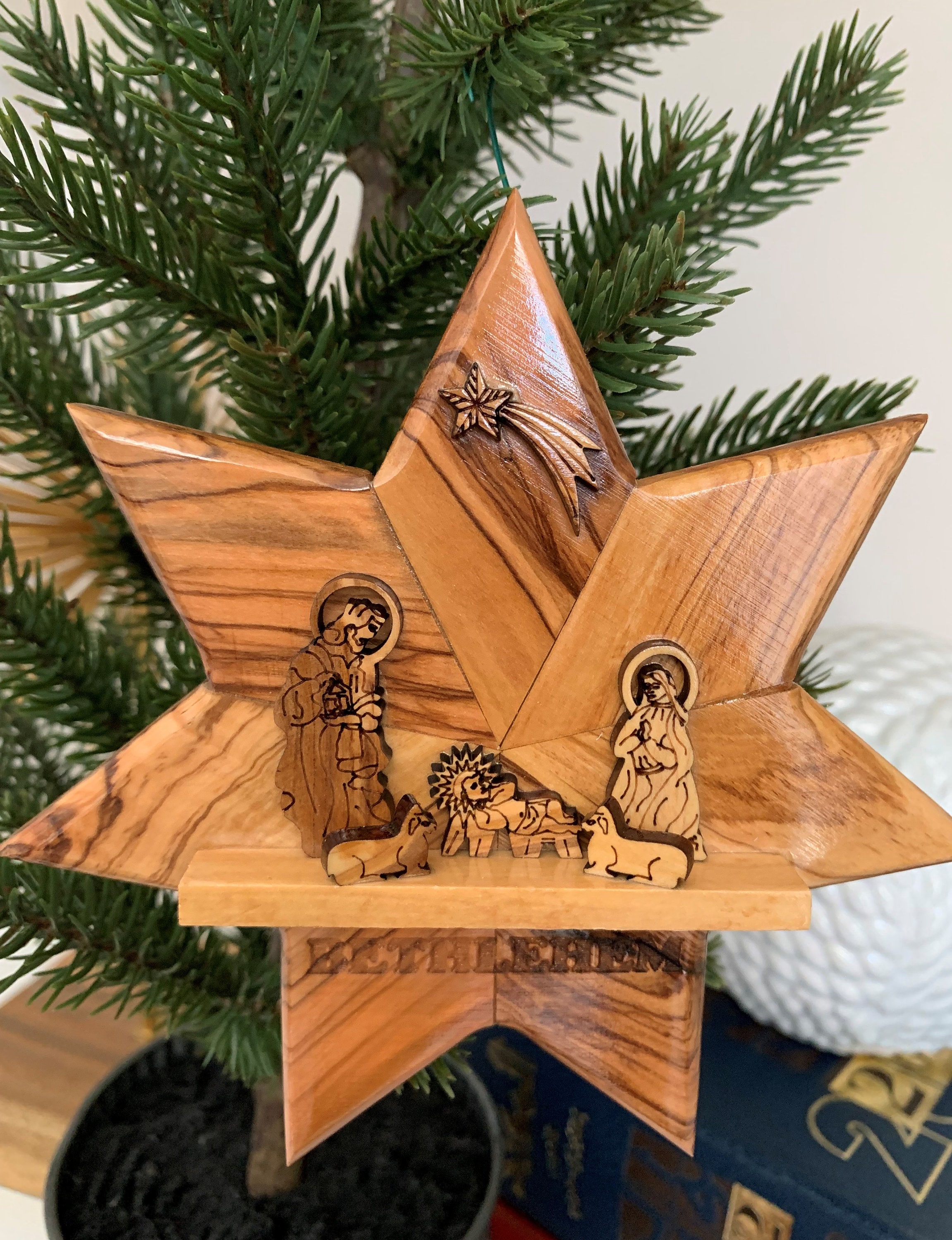 Personalized Nativity Star Tree Topper Christmas Ornament 
