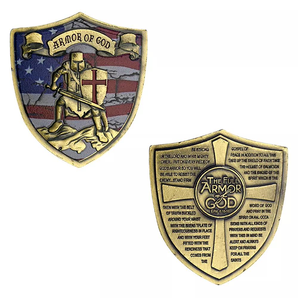 Armor of God Knights Templar US Flag Shield Challenge Coin
