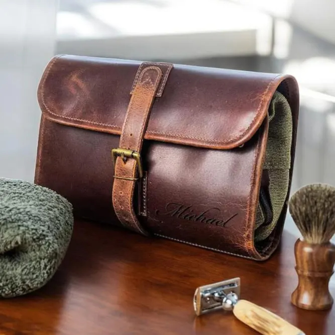 Personalized Leather Dopp Kit - Custom Engraved Travel Toiletry Bag 🧳✨