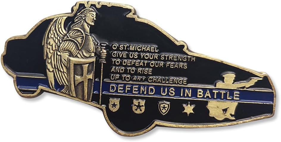 Police Cruiser Challenge Coin: Thin Blue Line, St Michael Prayer