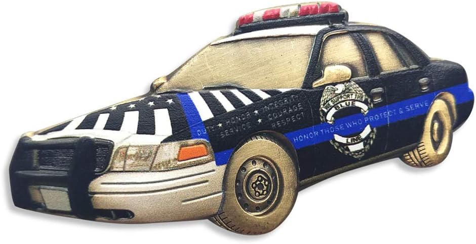 Police Cruiser Challenge Coin: Thin Blue Line, St Michael Prayer