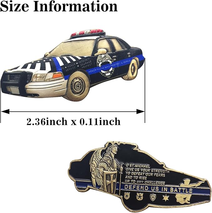 Police Cruiser Challenge Coin: Thin Blue Line, St Michael Prayer