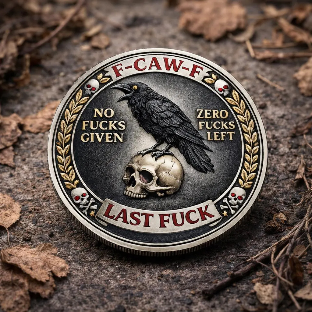 Raven Skull Challenge Coin, Dark Humor Sarcastic Novelty Desk Piece