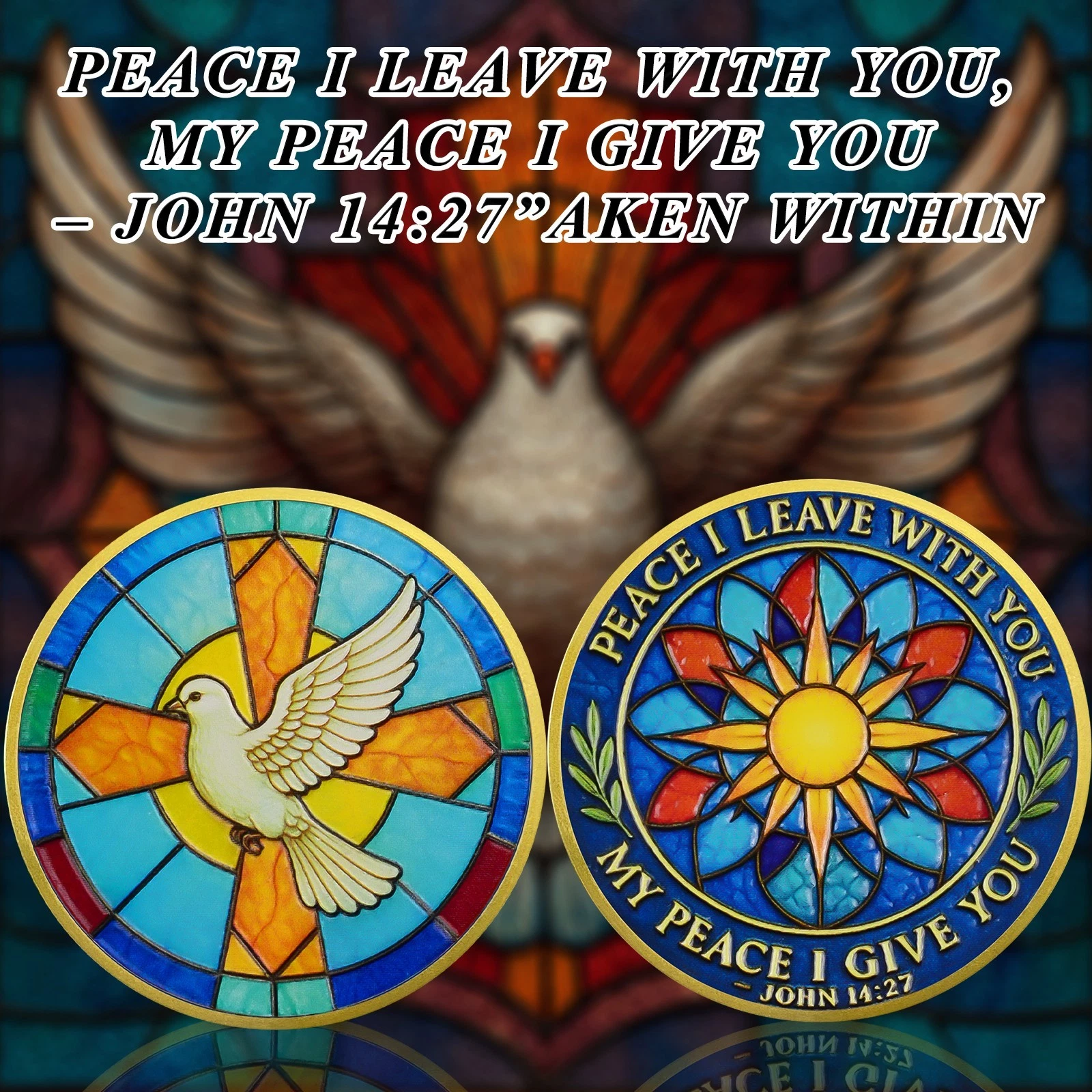 Holy Peace Dove Christian Challenge Coin John 14:27 Bible Verse Faith Token Gift