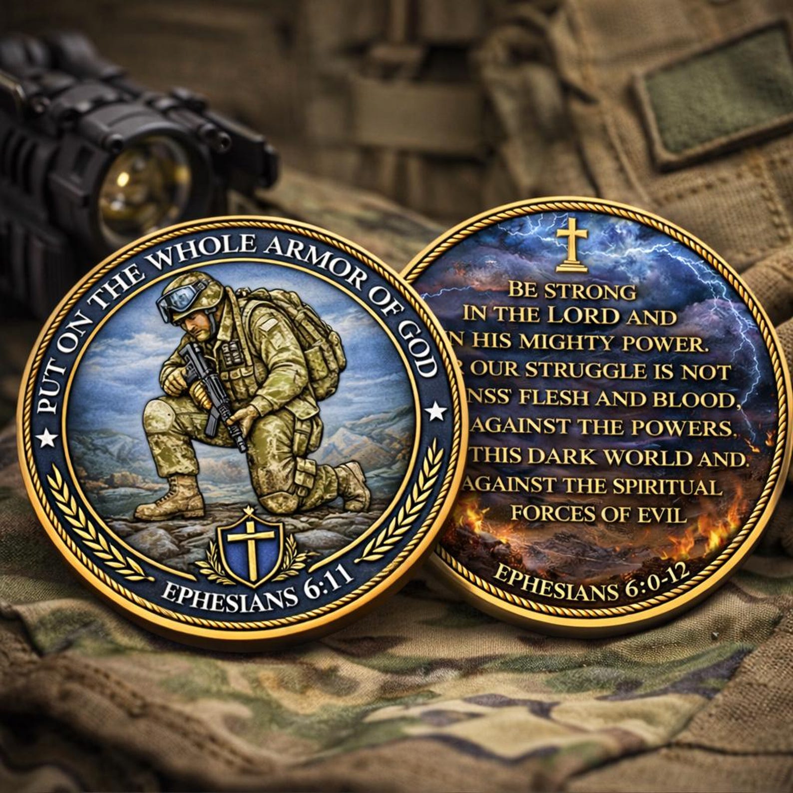🛡️ Christian Armor of God Challenge Coin – Ephesians 6 Scripture Token