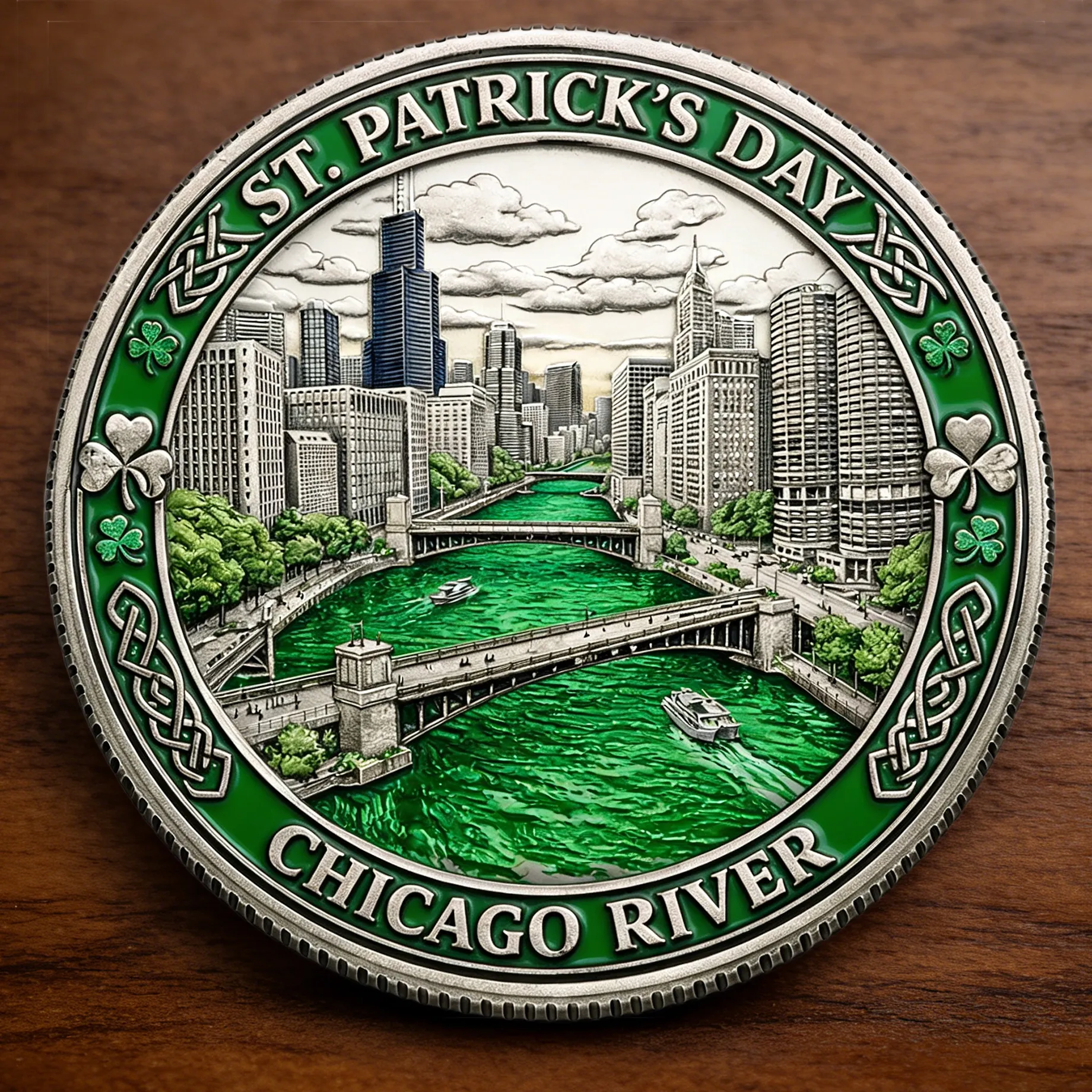 St. Patrick’s Day Chicago River Challenge Coin – March 17 Lucky Clover Irish Heritage Collectible