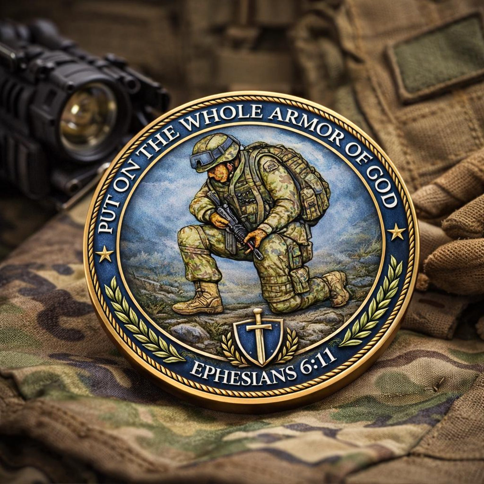 🛡️ Christian Armor of God Challenge Coin – Ephesians 6 Scripture Token