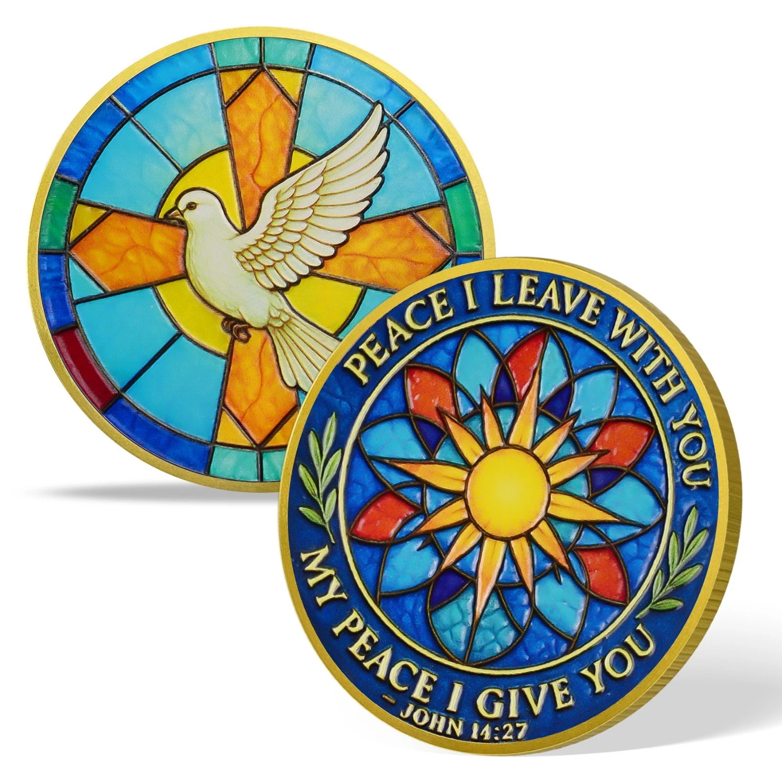 Holy Peace Dove Christian Challenge Coin John 14:27 Bible Verse Faith Token Gift