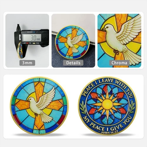 Holy Peace Dove Christian Challenge Coin John 14:27 Bible Verse Faith Token Gift - Picture 10 of 14