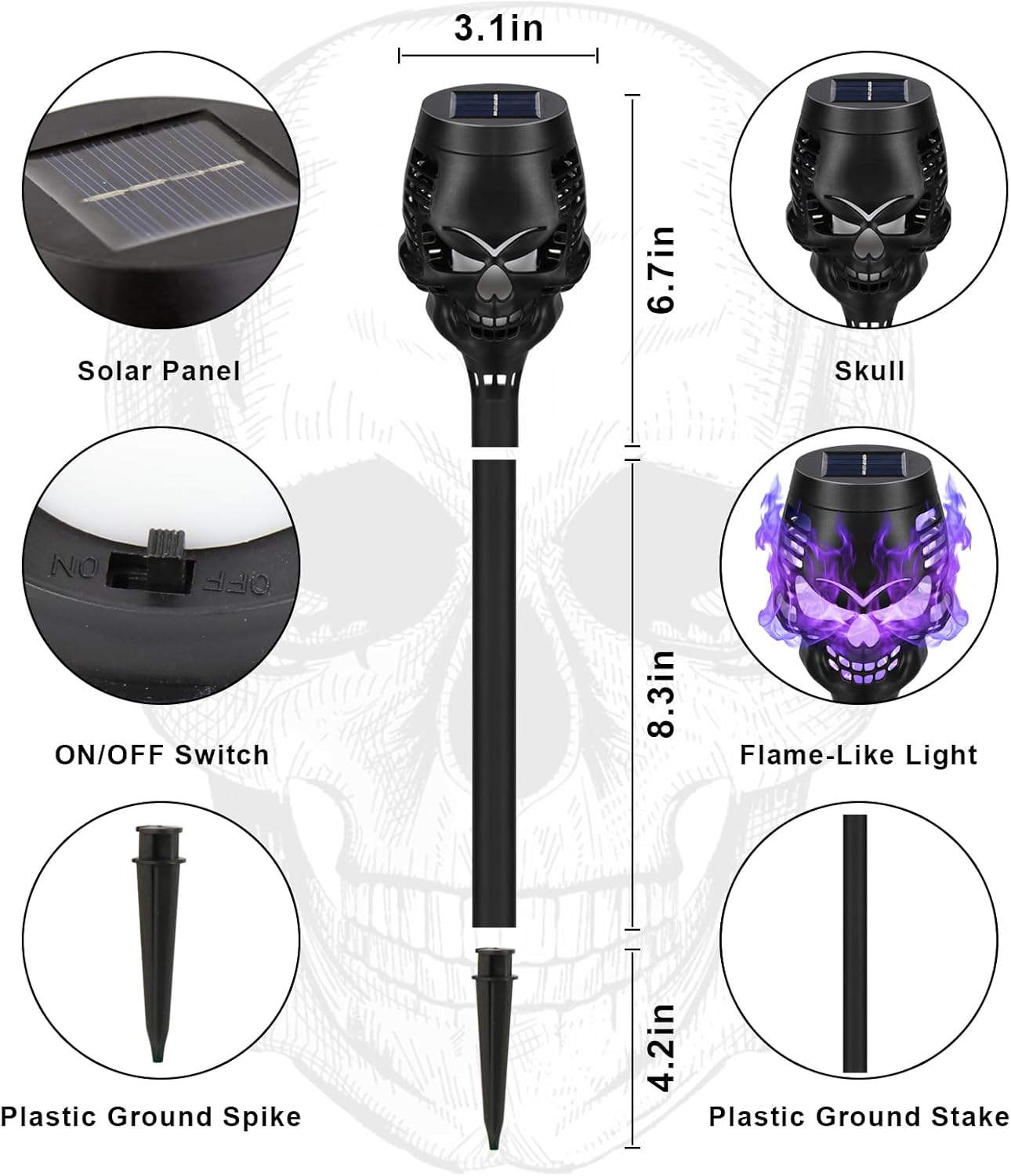 Halloween Hot SaleSpooky Skulls Solar Torch Flame Lights