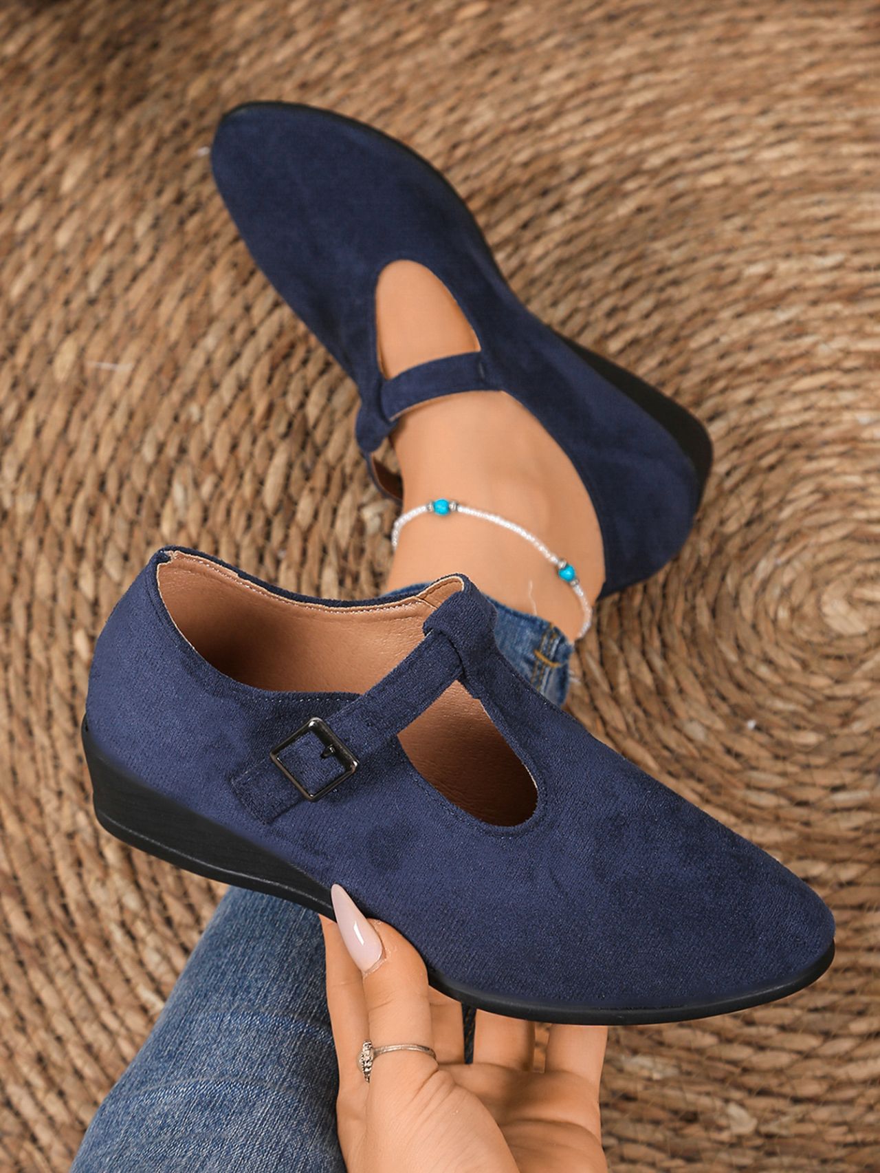 Suede Ballet Flats With Buckle