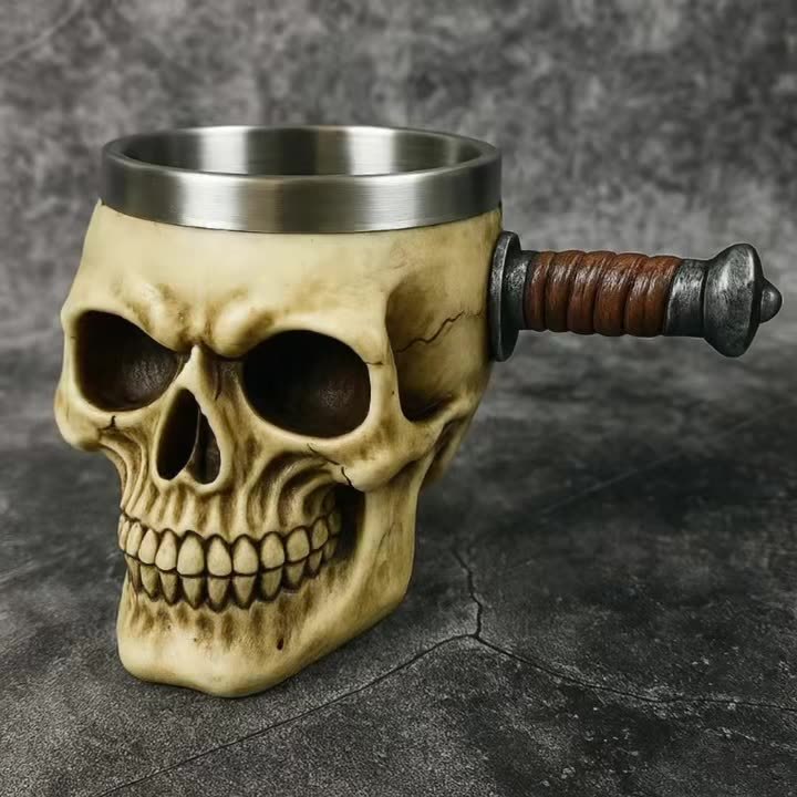 3D Resin Skull Mug Stainless Steel