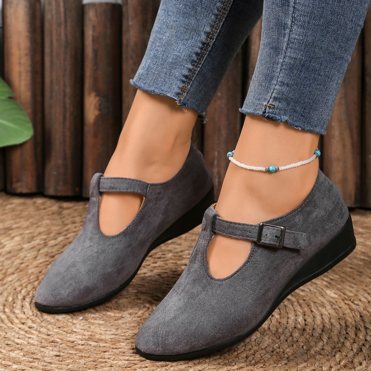 Suede Ballet Flats With Buckle