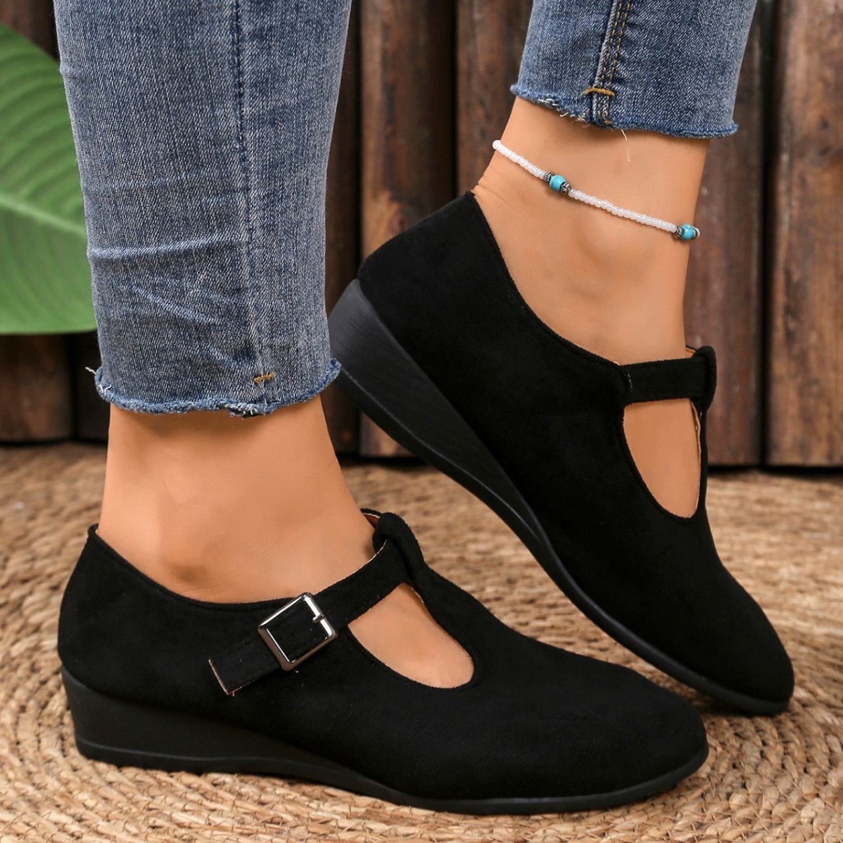 Suede Ballet Flats With Buckle