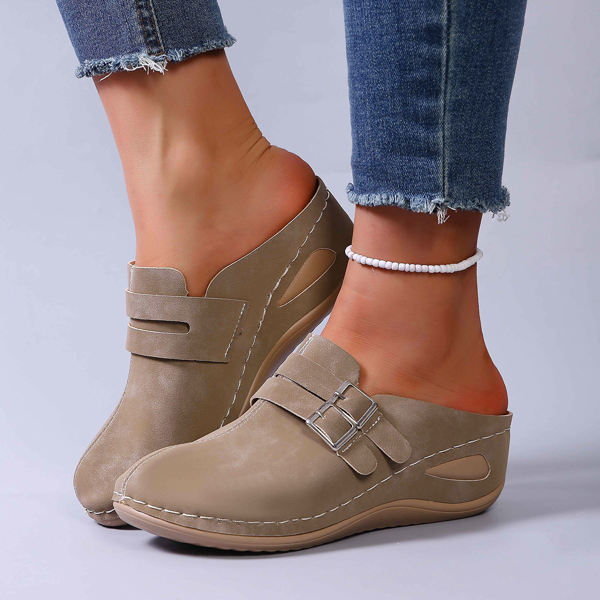 Women's Floral Leather Clog Sandals