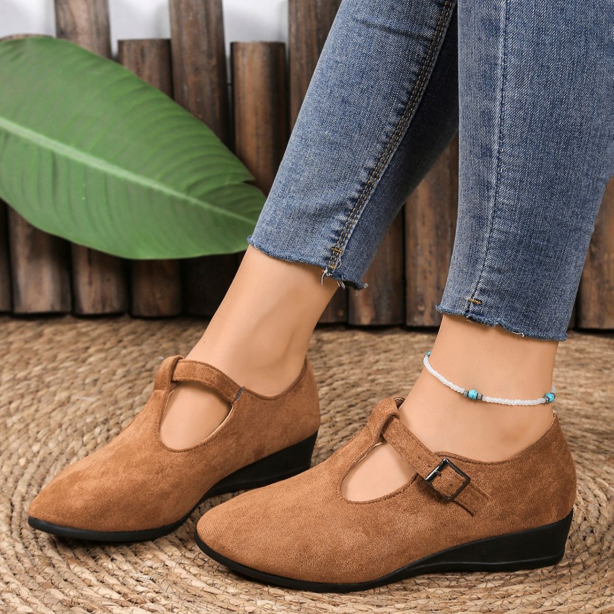Suede Ballet Flats With Buckle