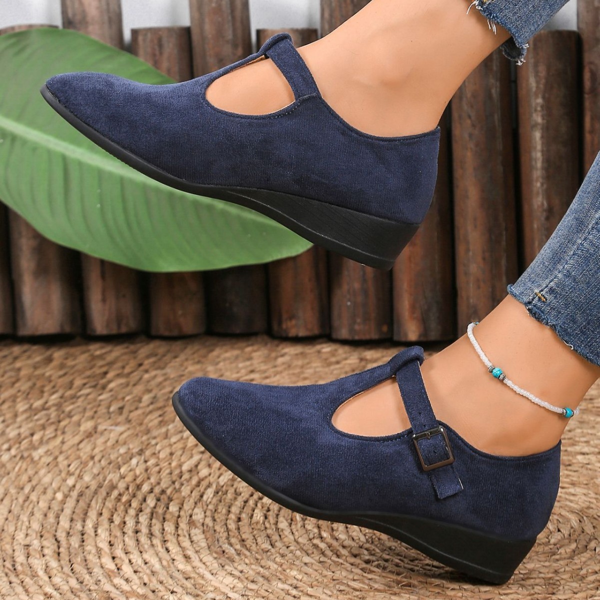 Suede Ballet Flats With Buckle