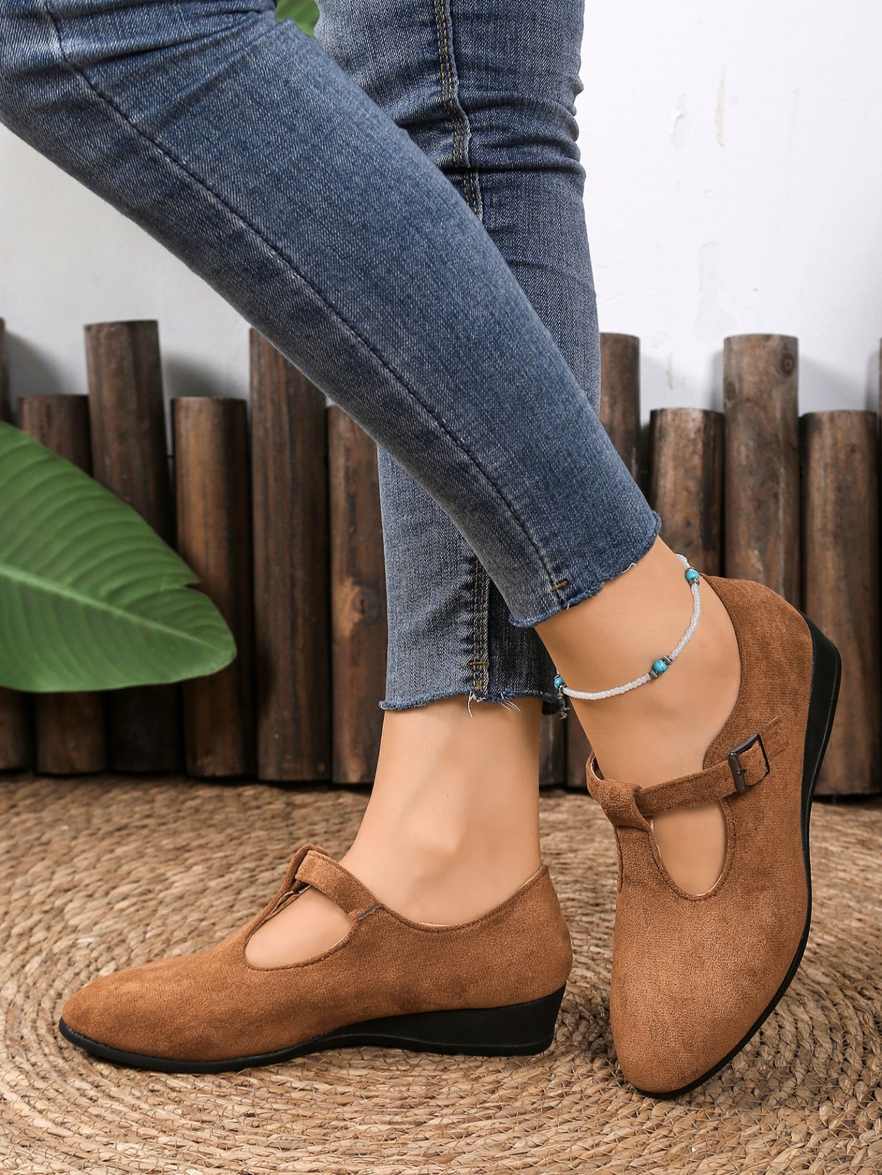 Suede Ballet Flats With Buckle