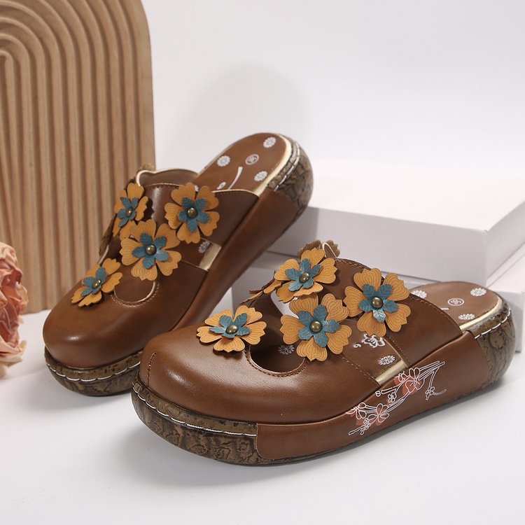 Women's Floral Leather Clog Sandals 