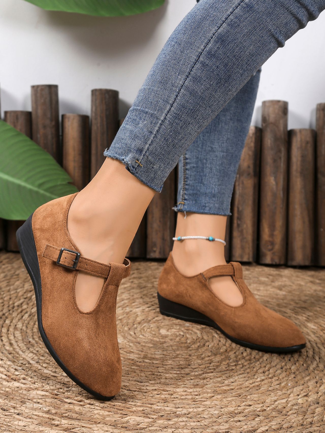 Suede Ballet Flats With Buckle