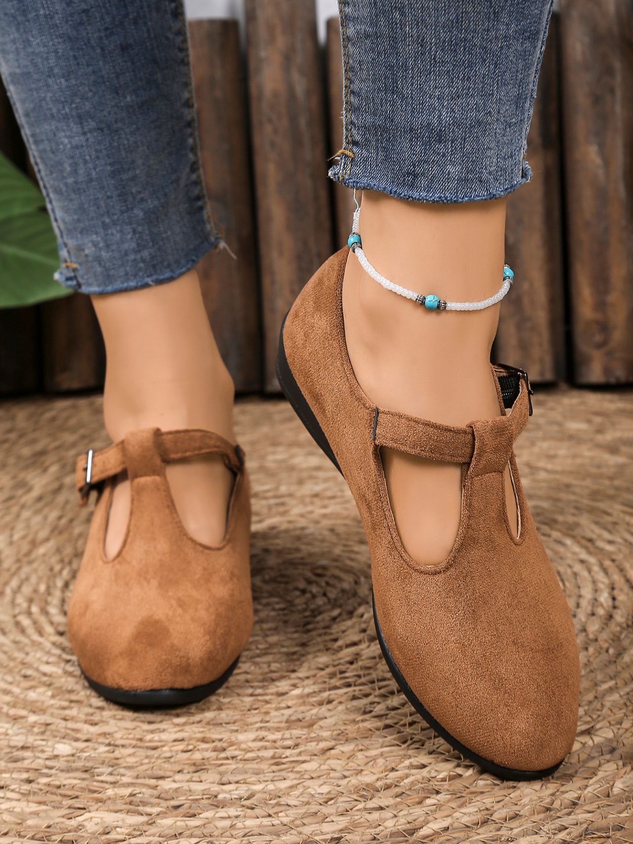Suede Ballet Flats With Buckle