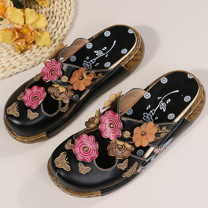 Women's Floral Leather Clog Sandals 