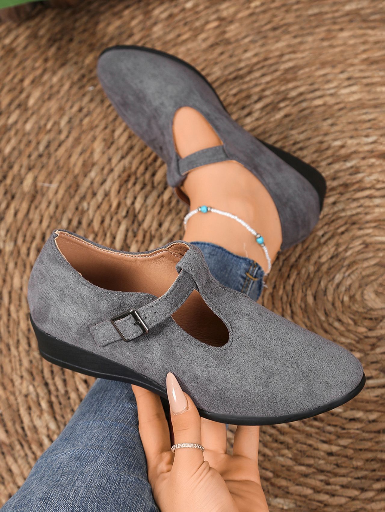 Suede Ballet Flats With Buckle