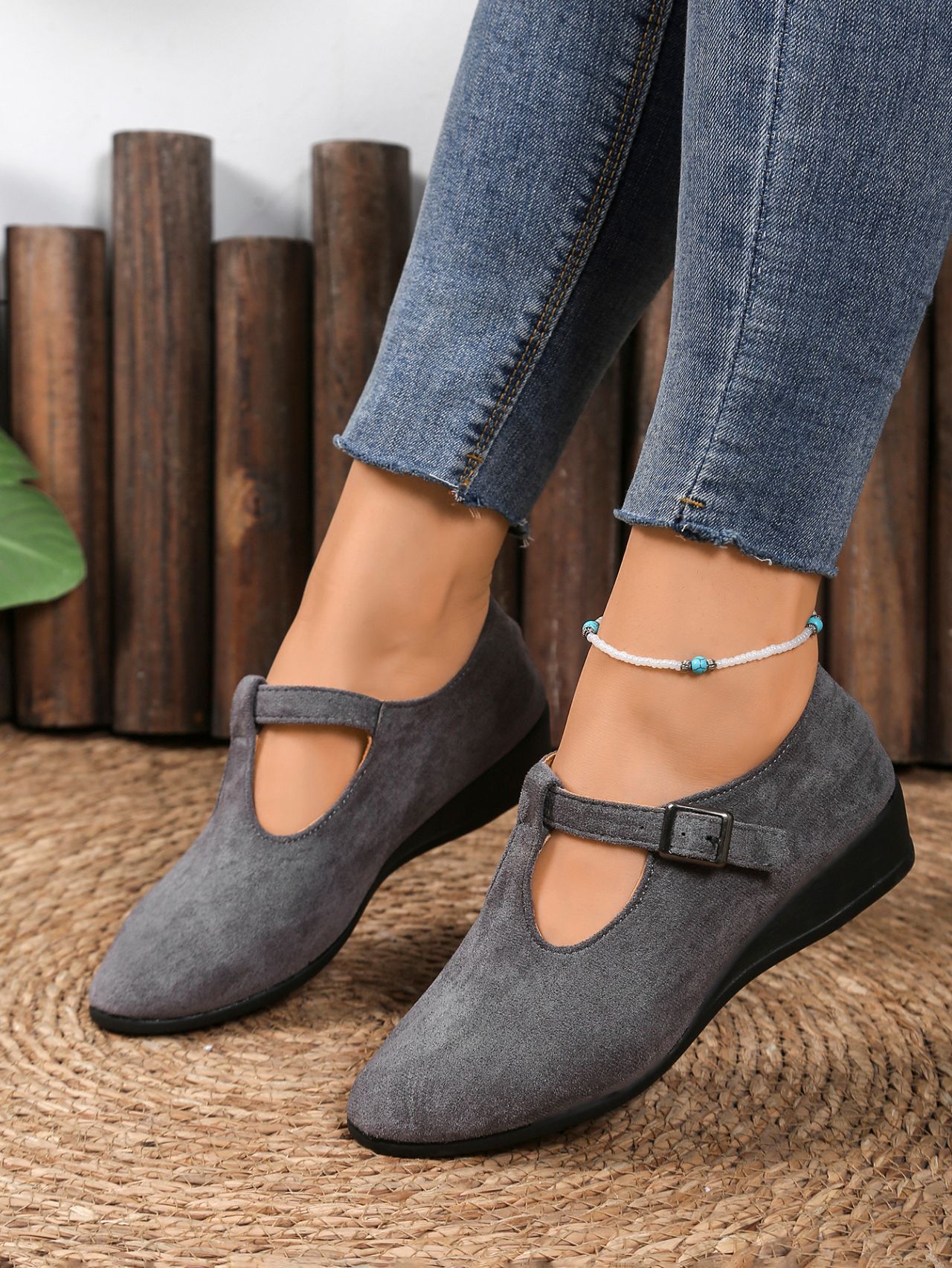 Suede Ballet Flats With Buckle