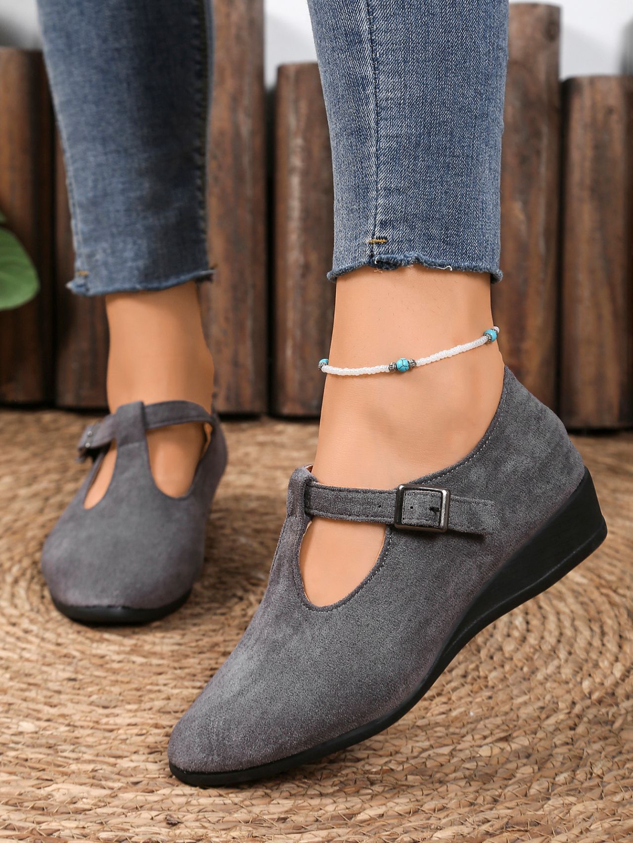 Suede Ballet Flats With Buckle
