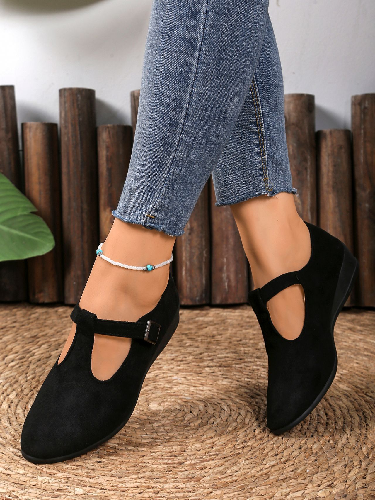 Suede Ballet Flats With Buckle