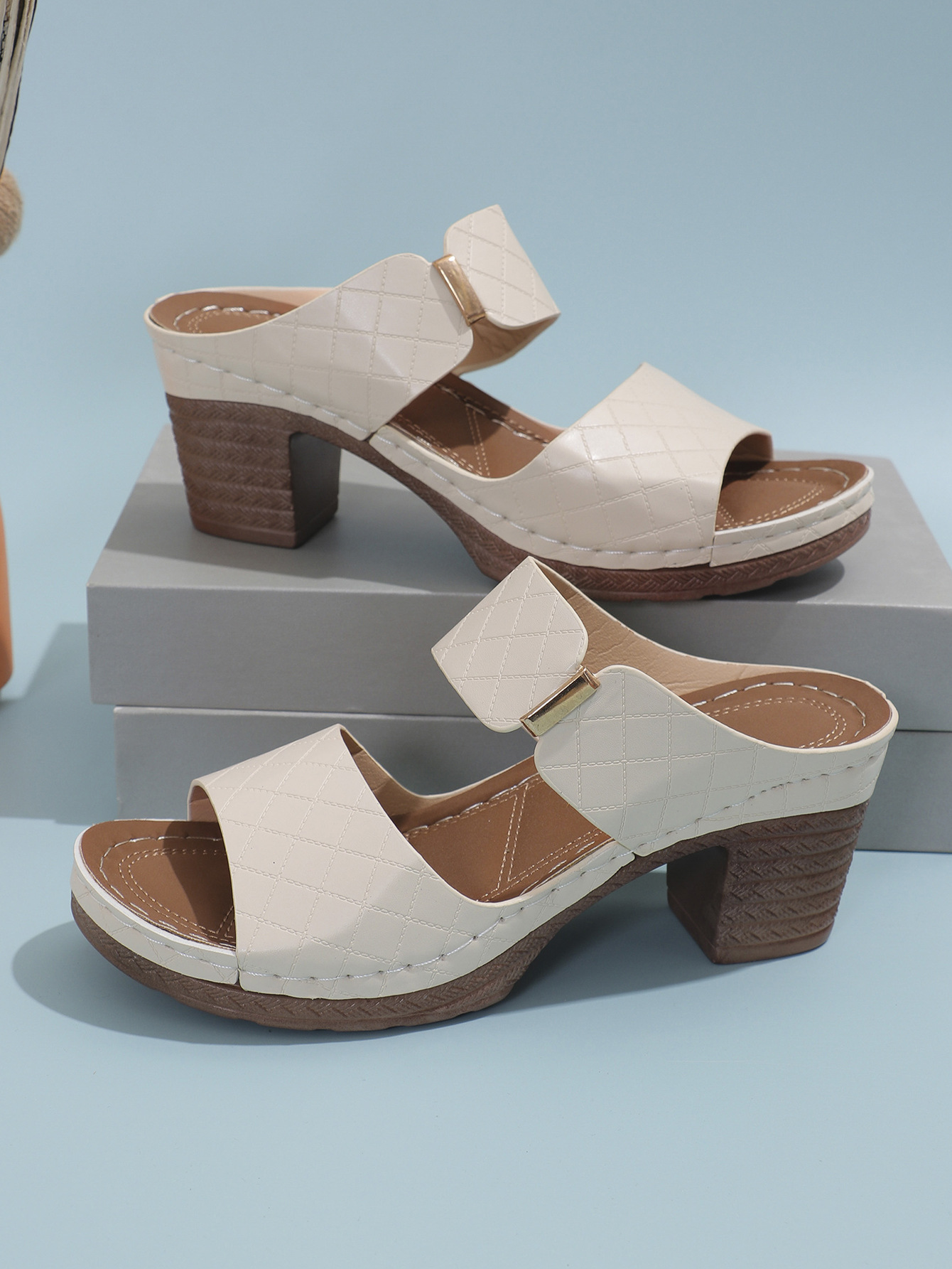 PU Leather Block Heel Sandals