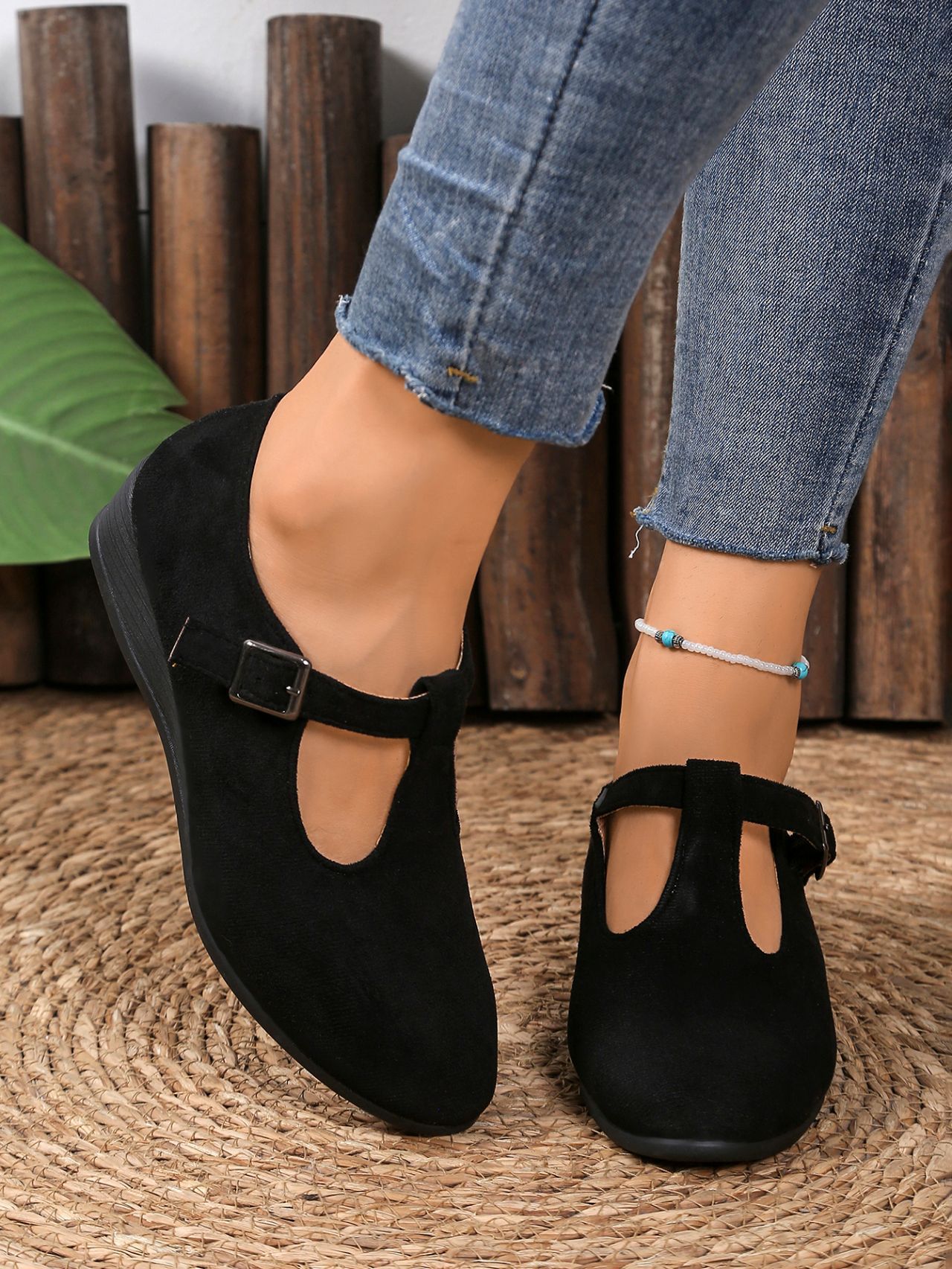 Suede Ballet Flats With Buckle