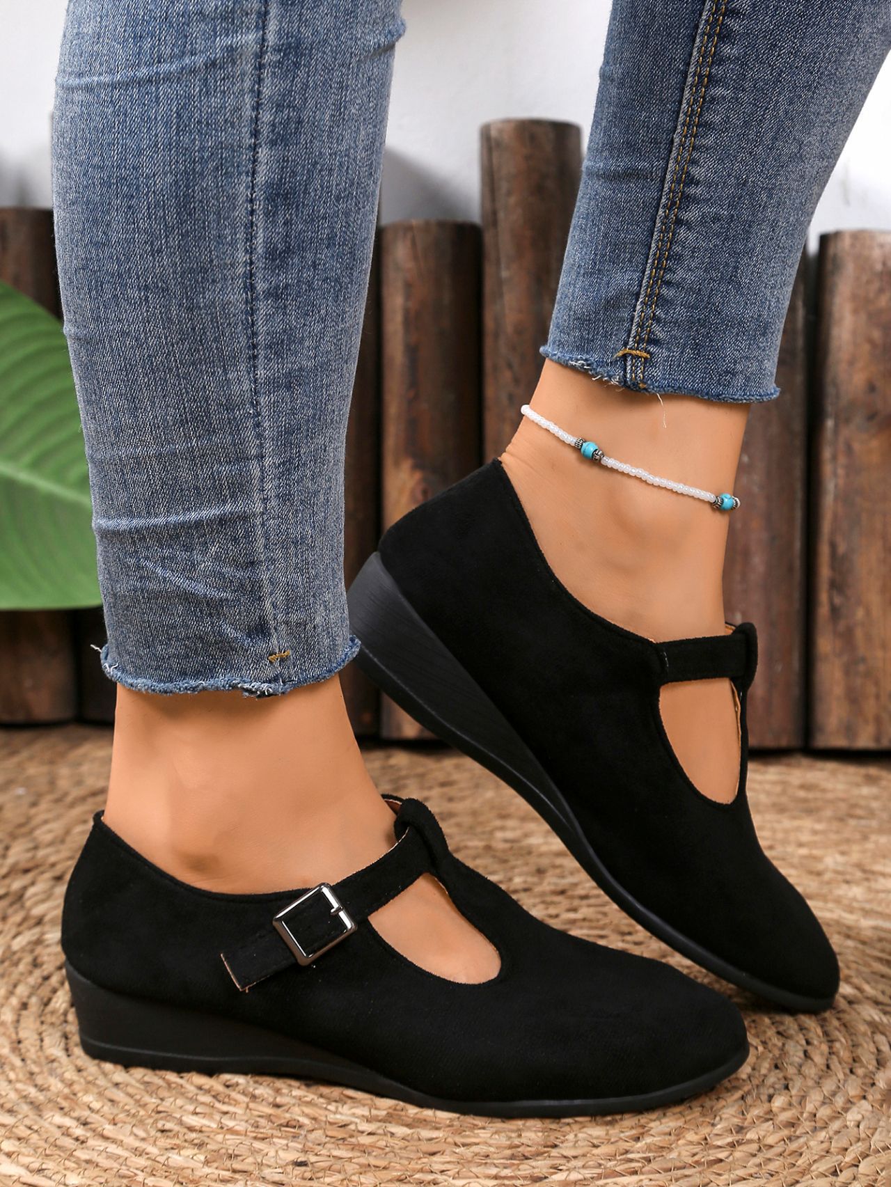 Suede Ballet Flats With Buckle