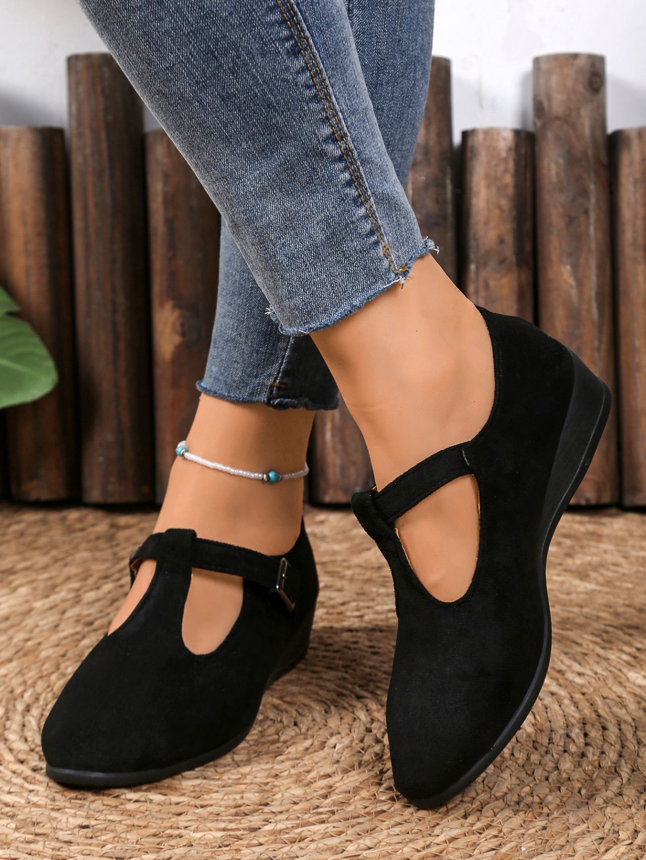 Suede Ballet Flats With Buckle