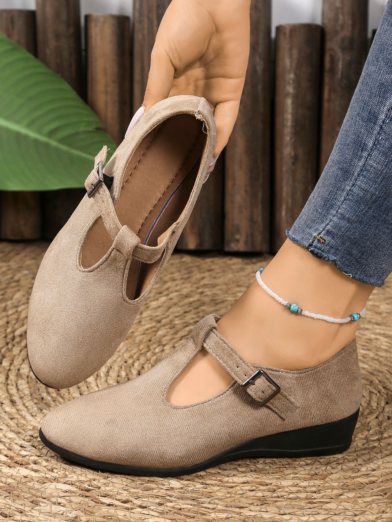 Suede Ballet Flats With Buckle