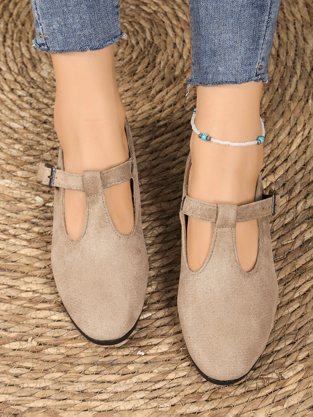 Suede Ballet Flats With Buckle