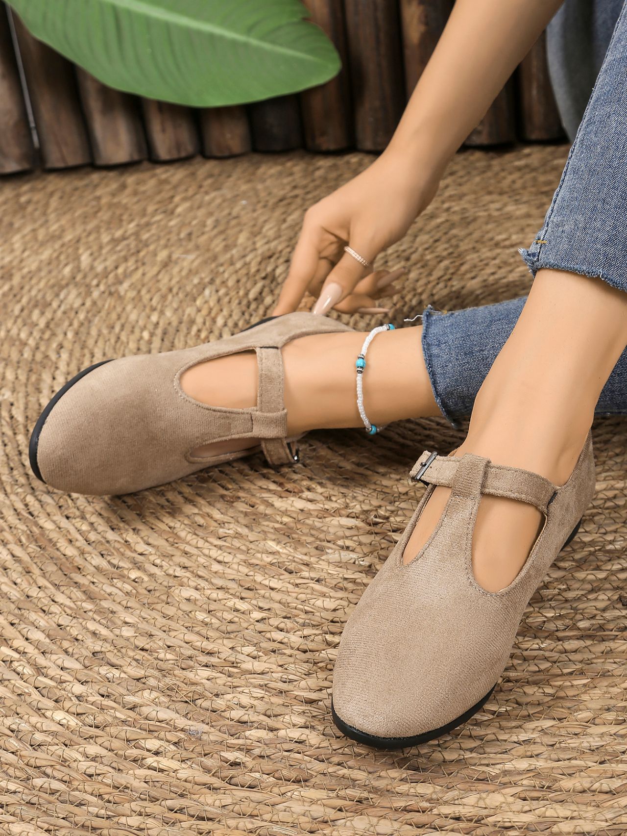 Suede Ballet Flats With Buckle