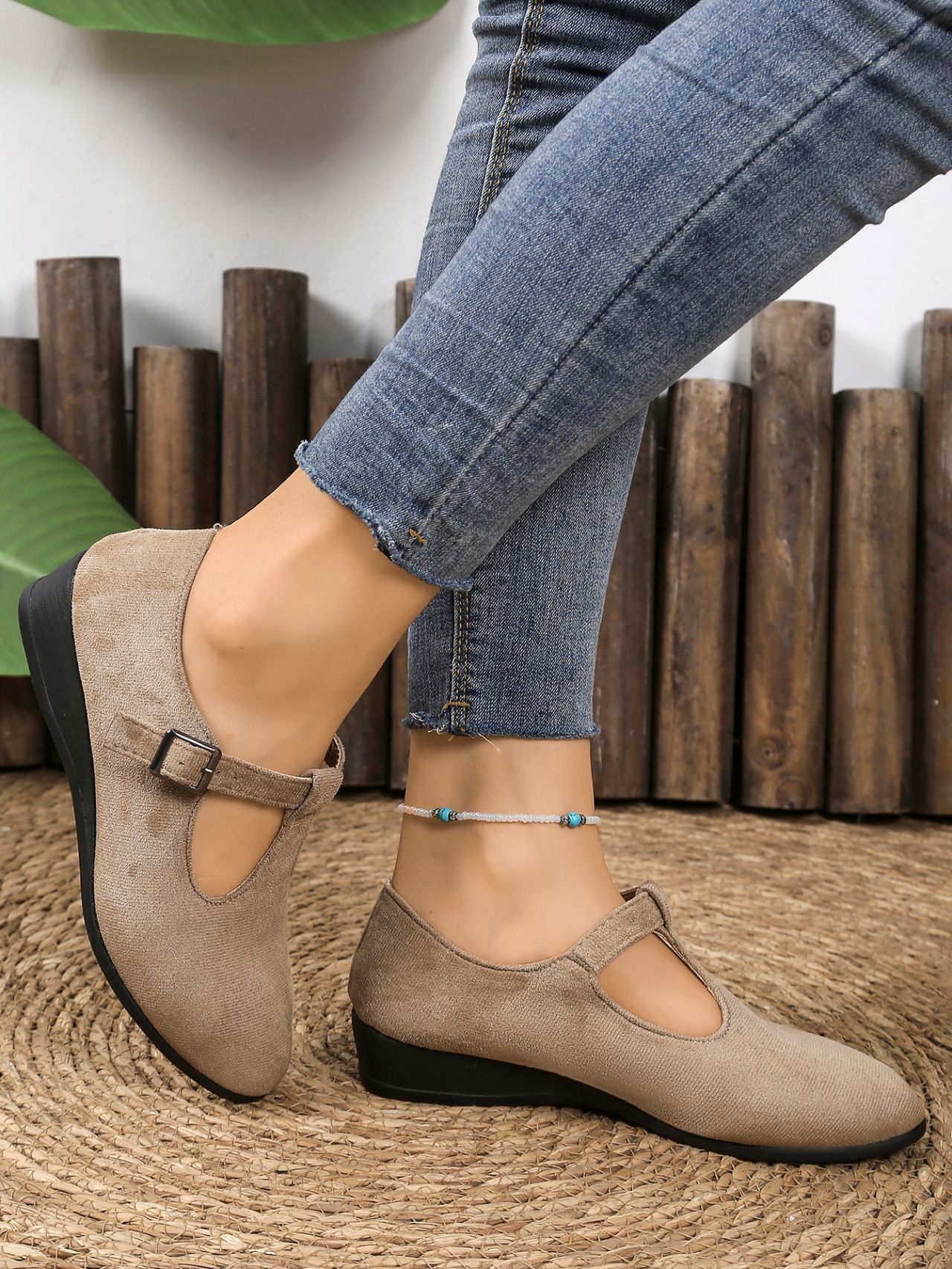 Suede Ballet Flats With Buckle