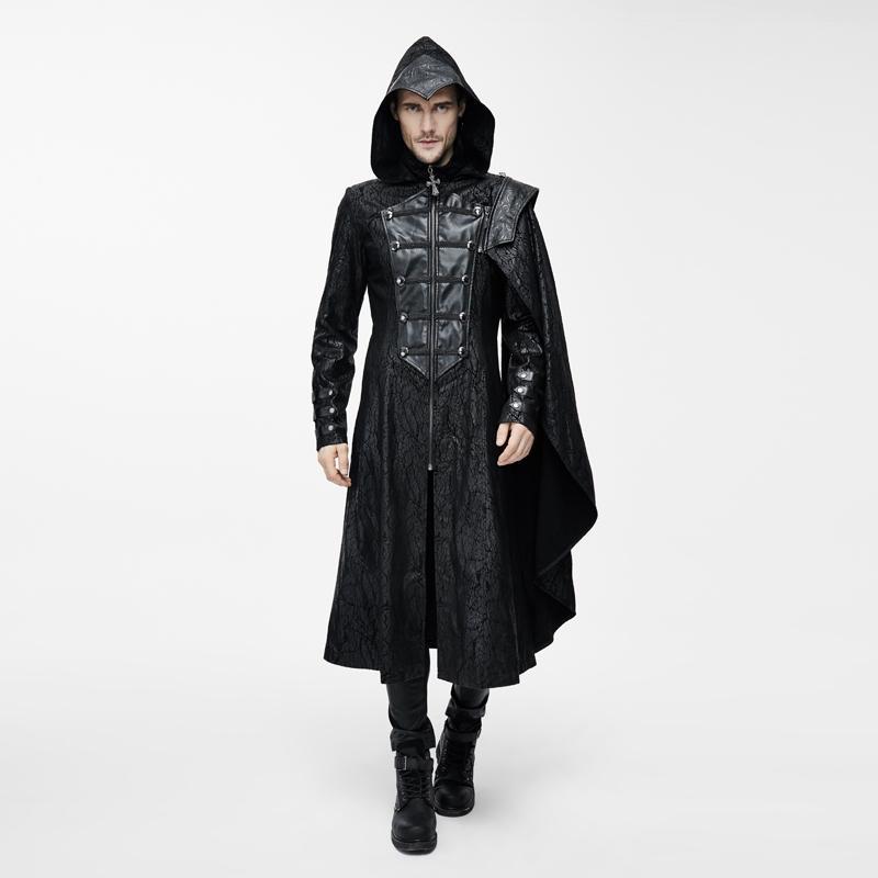 BLACKRISS™Men's Brocade and Leather Vintage Army Coat with Pelisse-Blackriss
