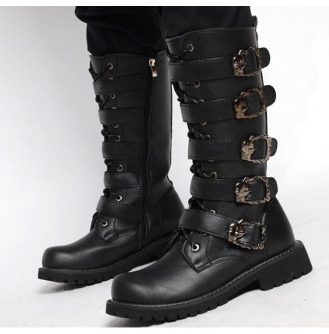 BLACKRISS™Men's Faux Leather Martin Boots With Adjustable Buckles-Blackriss