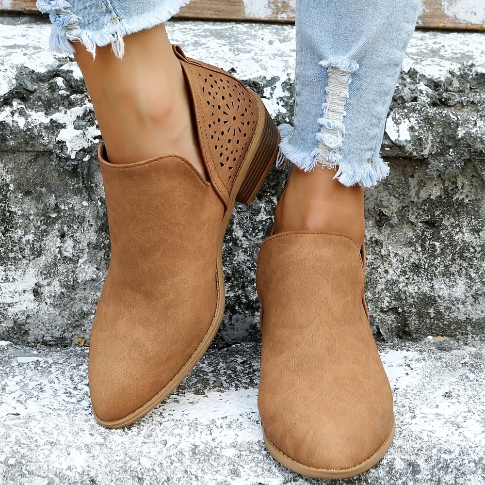 Women's Cutout Chunky Heel Leather Orthopedic Shoes