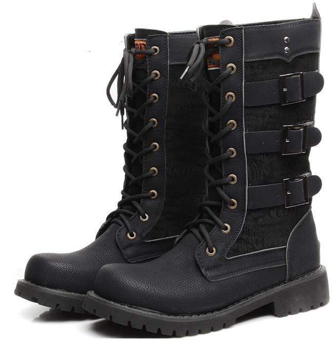 BLACKRISS™Men's Multi Buckles Lace Up High Boots Martin Boots-Blackriss