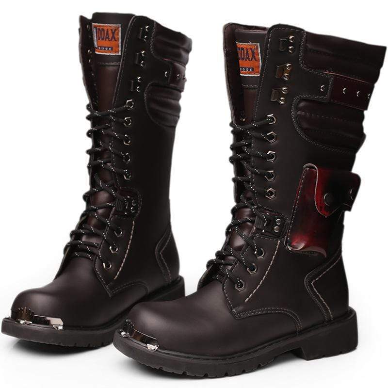 BLACKRISS™Men's Punk Pocket Lace Up Faux Leather Army Boots Riding Boots Moto Boots-Blackriss