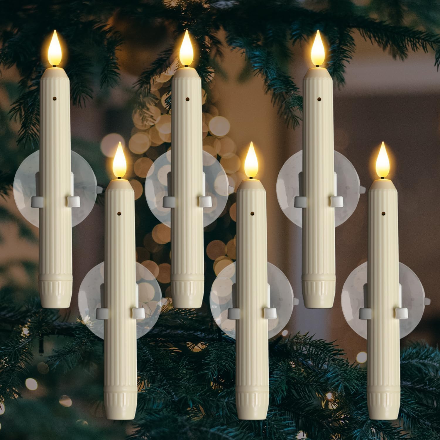 CHRISTMAS ON SALE6 Pcs Window Flameless Led Taper Candles with
